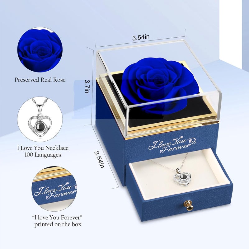 ASELFAD Preserved Flowers Real Blue Rose with I Love You Necklace - Eternal Rose Gifts for Her at Valentine's Day, Mother's Day, Christmas, Anniversary or Birthday - Image 4